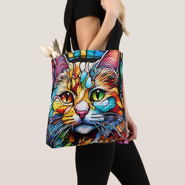 Bolsa Tote Padrões de múltiplos cores Cat 708 (Close Up)