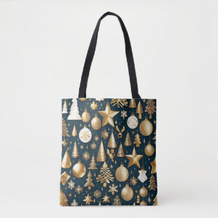 Bolsa Tote Padrões de Natal - decoração de ouro e ornamentos 