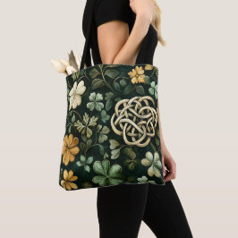 BOLSA TOTE PADRÕES DE NÓ CELTA IRLANDÊS VERDE E DOURADO