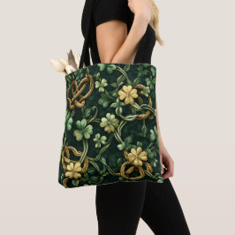 Bolsa Tote Padrões DE NÓ CELTICA VERDE E DOURADA IRLANDESA