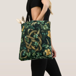 Bolsa Tote Padrões DE NÓ CELTICA VERDE E DOURADA IRLANDESA