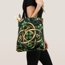 Bolsa Tote Padrões DE NÓ CELTICA VERDE E DOURADA IRLANDESA