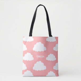 Bolsa Tote Padrões de nuvens brancas - Pink Blush personaliza