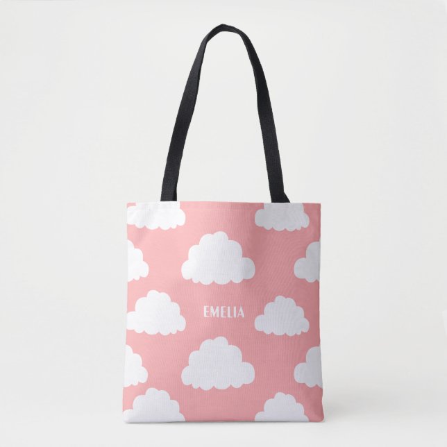 Bolsa Tote Padrões de nuvens brancas - Pink Blush personaliza (Frente)