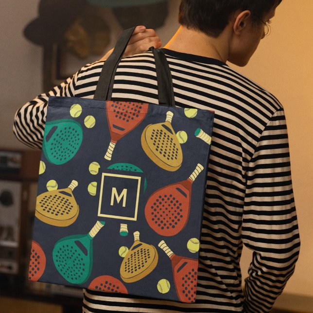 Bolsa Tote Padrões de Padel com Padrão Inicial (Criador carregado)