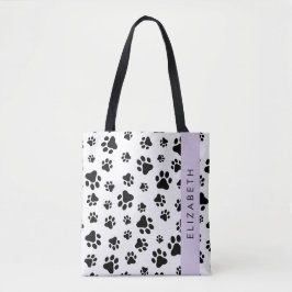 Bolsa Tote Padrões de pata, patas de cão, preto e branco, seu