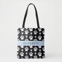 Bolsa Tote Padrões de pata, patas de cão, preto e branco, seu
