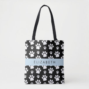 Bolsa Tote Padrões de pata, patas de cão, preto e branco, seu