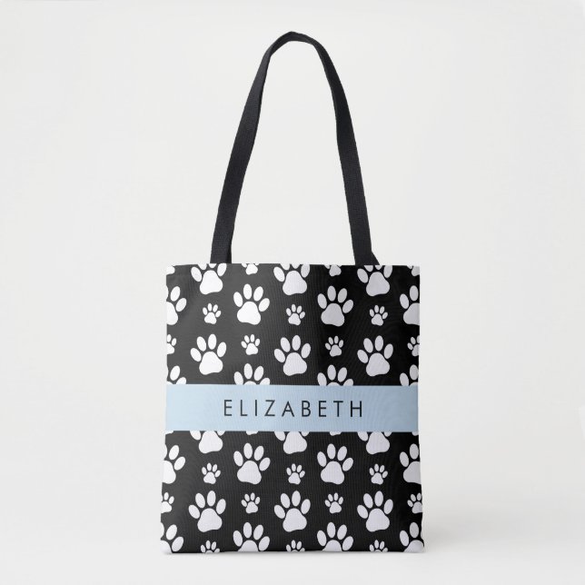 Bolsa Tote Padrões de pata, patas de cão, preto e branco, seu (Frente)