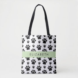 Bolsa Tote Padrões de pata, patas de cão, preto e branco, seu