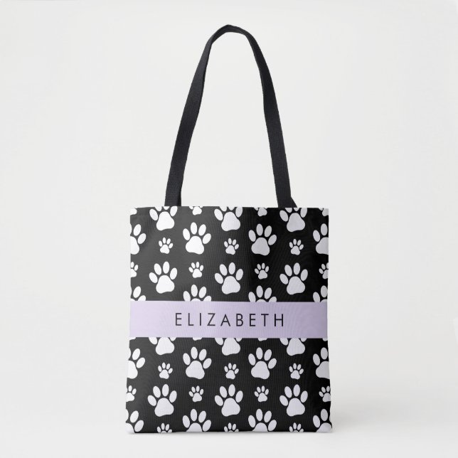 Bolsa Tote Padrões de pata, patas de cão, preto e branco, seu (Frente)