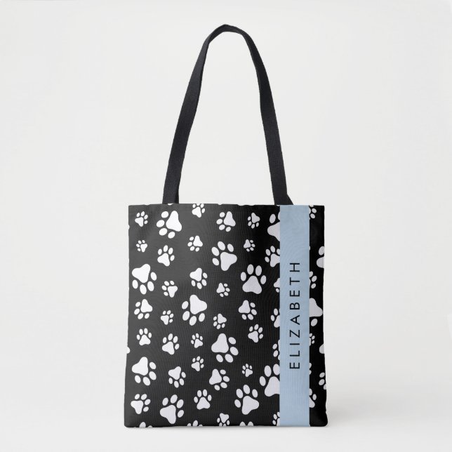 Bolsa Tote Padrões de pata, patas de cão, preto e branco, seu (Frente)