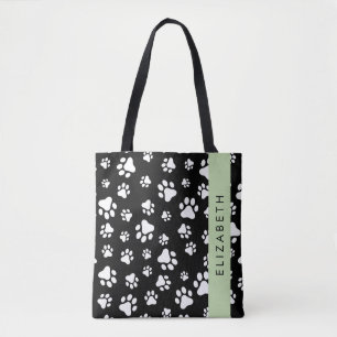 Bolsa Tote Padrões de pata, patas de cão, preto e branco, seu
