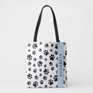 Bolsa Tote Padrões de pata, patas de cão, preto e branco, seu