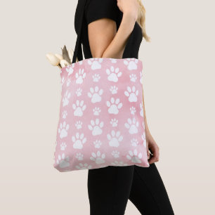 Bolsa Tote Padrões De Patas, Pestanas Brancas, Aquarelas, Ros