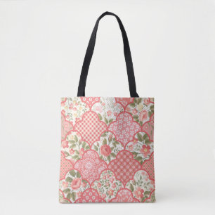 Bolsa Tote Padrões de retalhamento de Rosas de Pastel