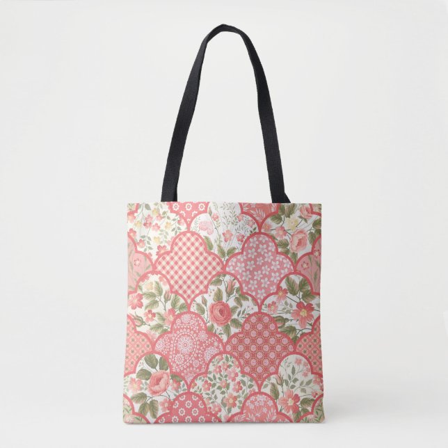 Bolsa Tote Padrões de retalhamento de Rosas de Pastel (Frente)