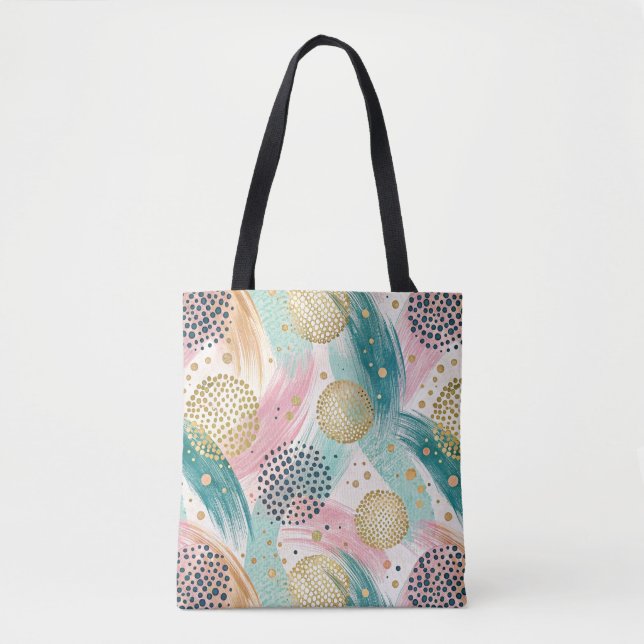 Bolsa Tote Padrões de Traço e Ponto abstrato - Acentos Dourad (Frente)