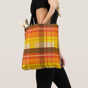 Bolsa Tote Padrões DE XADREZ DE QUEDA VERMELHA AMARELO DE LAR