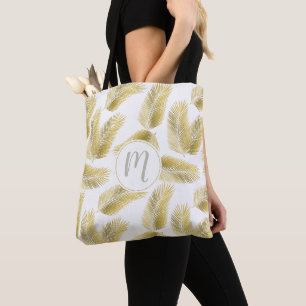 Bolsa Tote Padrões e monogramas de folhas de folha de ouro