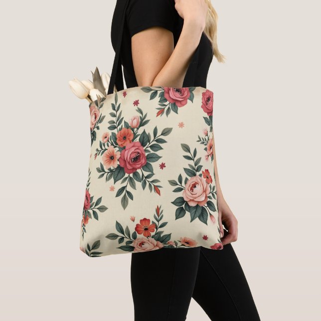 Bolsa Tote Padrões florais vítreos com elegância clássica (Close Up)
