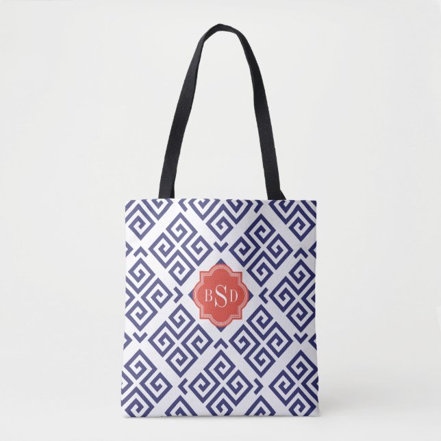 Bolsa Tote Padrões geométricos com chave azul-esverdeada (Frente)