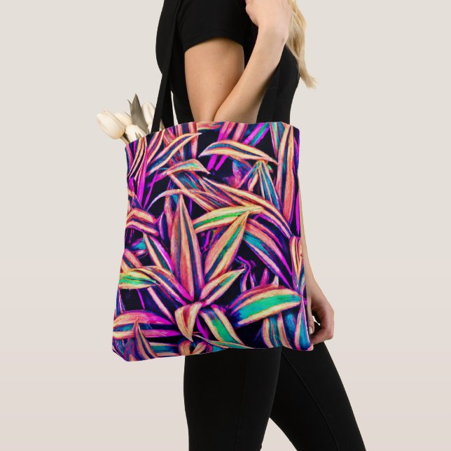 Bolsa Tote Padrões Neon Leaf desvendados (Close Up)