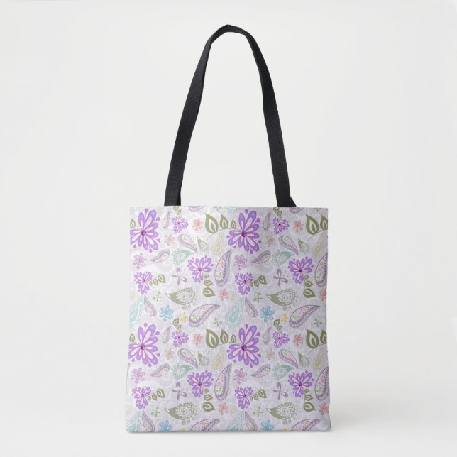 Bolsa Tote Padrões pastel paisley de cor branca (Frente)