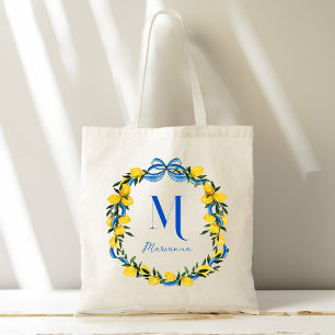 Bolsa Tote Padrões personalizados de damas de arco azul-limõe