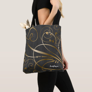 Bolsa Tote Padrões riscados e picos Dourados personalizados