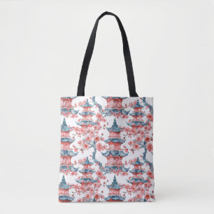 Bolsa Tote Pagoda Chinesa Aquarela com Flores de Cereja (6)