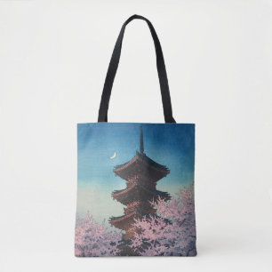 Bolsa Tote Pagode de uma Primavera Japonesa Antiga em Xilogra