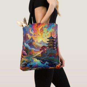 Bolsa Tote Pagode e Paisagem Colorida