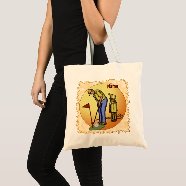 Bolsa Tote Pai da Bandeira de Golfe Jogando Golfe  (Frente (produto))