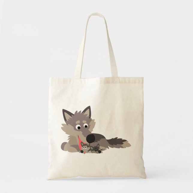 Bolsa Tote Pai de animação fofa Wolf and Pups Bag (Frente)