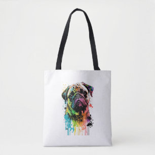 Bolsa Tote Pai de Arte Pop de Pug Colorida Mãe Cachorro Lover