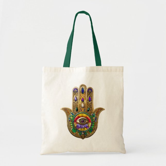 Bolsa Tote Painted Gold Hamsa Amethyst Ruby Third Eye (Frente)