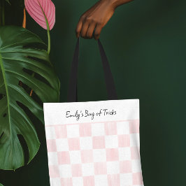 Bolsa Tote Painted Pink Checkerboard Pattern Personalized