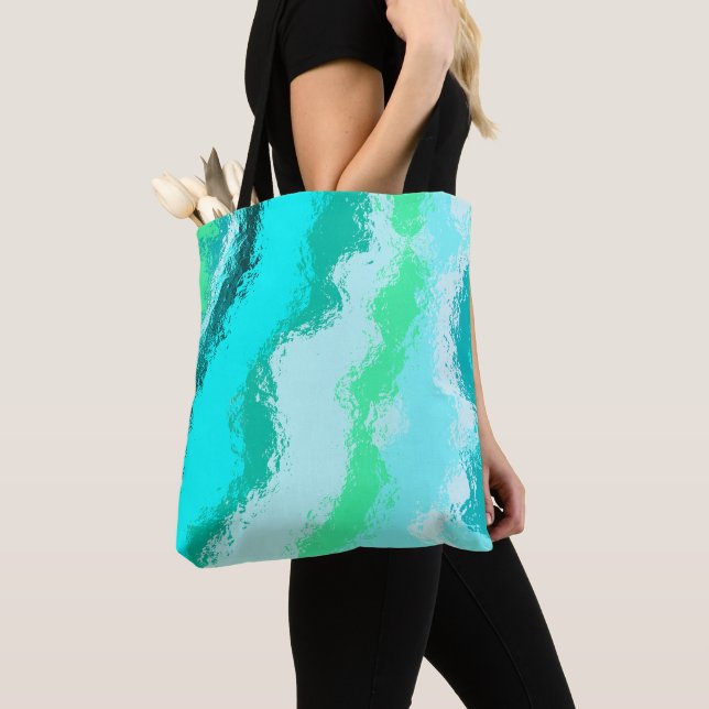 Bolsa Tote Painterly Abstrato Wavy Blue Aqua Green Artsy (Close Up)