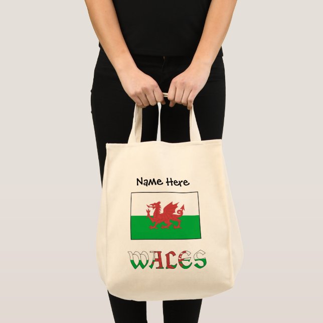 Bolsa Tote País de Gales Bandeira Personalização Negra (Frente (produto))