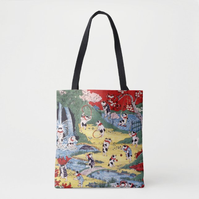 Bolsa Tote País dos Gatos Japoneses, Utagawa Kunitoshi (Frente)