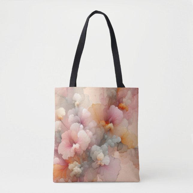 Bolsa Tote Paisagem Abstrata de Nuvem de Tinta Floral Pastel (Frente)