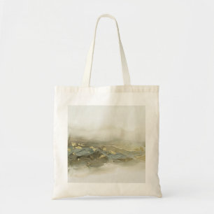 Bolsa Tote Paisagem Abstrata Impasto Verde Sage Folha Dourada