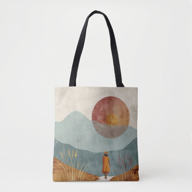 Bolsa Tote Paisagem Boho Abstrato (23) (Frente)