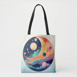 Bolsa Tote Paisagem Celestial - Lua e Planetas Abstrato