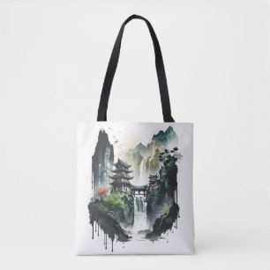 Bolsa Tote Paisagem Chinesa Antiga com Cascata