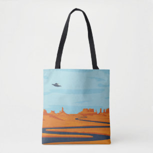 Bolsa Tote paisagem com vale deserto, montanhas, w escuro