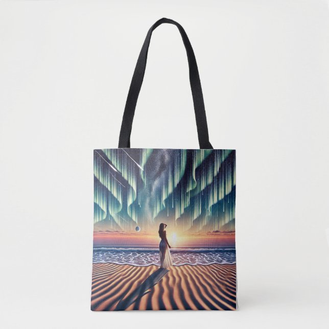 Bolsa Tote Paisagem Cósmica: Aurora Sonhando 3-D (Frente)