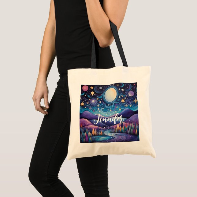 Bolsa Tote Paisagem da Lua Grande Noite Whimesp (Frente (produto))