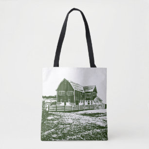 Bolsa Tote Paisagem de campo com recortes de madeira casa de